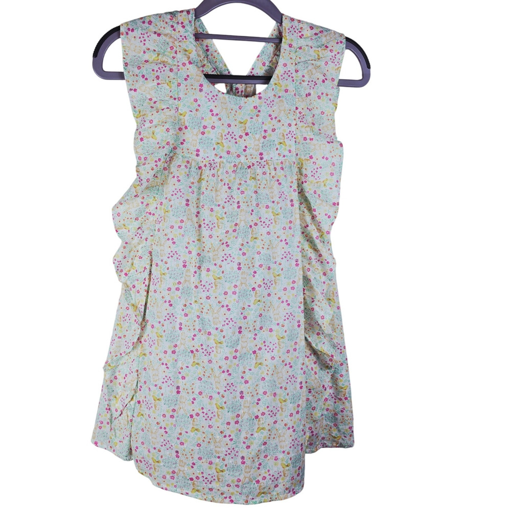 Shabby Chic Pink Yellow Lined Novelty Bunny Floral Ruffle Girls Dress 6 NWT